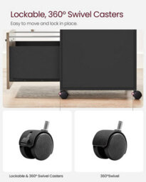 Songmics Office Filing Cabinet, 2-Drawer File Cabinet On Wheels, Steel Frame, Industrial, With Open Storage, Greige And Black - thumbnail 6