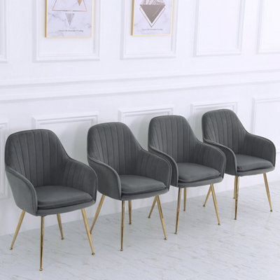 Living And Home Set Of 4 Grey Dining Chairs Frosted Velvet Upholstered Dining Chair Set Occasional Armchair With Metal Legs - image 1