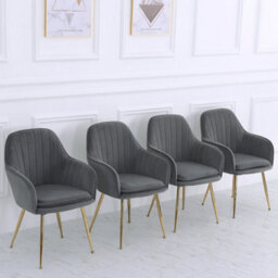 Living And Home Set Of 4 Grey Dining Chairs Frosted Velvet Upholstered Dining Chair Set Occasional Armchair With Metal Legs - thumbnail 1