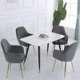 Living And Home Set Of 4 Grey Dining Chairs Frosted Velvet Upholstered Dining Chair Set Occasional Armchair With Metal Legs - thumbnail 2