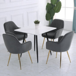 Living And Home Set Of 4 Grey Dining Chairs Frosted Velvet Upholstered Dining Chair Set Occasional Armchair With Metal Legs - thumbnail 3