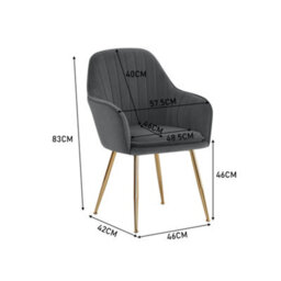 Living And Home Set Of 4 Grey Dining Chairs Frosted Velvet Upholstered Dining Chair Set Occasional Armchair With Metal Legs - thumbnail 6