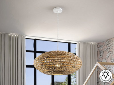 Luminosa Lighting Luminosa Nana Wire Frame Pendant Ceiling Light Rattan 1Xe27 900Lm - Uk Stock - image 1