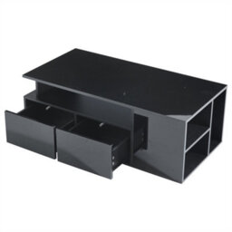 Abrihome Black High-Gloss Coffee Table With Led Lighting & 2 Drawers, Sofa Side Table, Open Storage, 100X50X35Cm - thumbnail 7