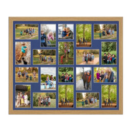 AK Frames 80X70Cm Light Oak Modern Multi Photo Frame With Blue Mount - Holds 20 Apertures (18X) 6X4, (2X) 4X4 Photos