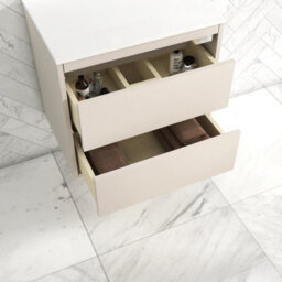 Royal Bathrooms Orion 600mm Warm Taupe Wall Hung Plain White Countertop Vanity Unit 2 Drawer With Cesar Basin & Chrome Accent Trim - thumbnail 4