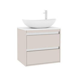 Royal Bathrooms Orion 600mm Warm Taupe Wall Hung Plain White Countertop Vanity Unit 2 Drawer With Cesar Basin & Chrome Accent Trim - thumbnail 6