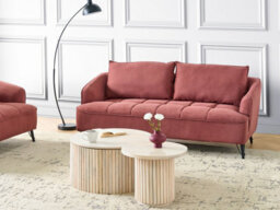 Beliani Sofa 3 Seater Hobro Fabric Burgundy - thumbnail 2