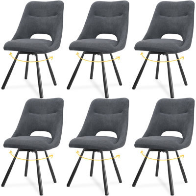 Longtoo Dining Chairs Set Of 6, 360 Degrees Swivel Kitchen Chairs, Ergonomic Upholstered Chair With Metal Legs, Dark Grey - image 1