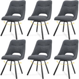 Longtoo Dining Chairs Set Of 6, 360 Degrees Swivel Kitchen Chairs, Ergonomic Upholstered Chair With Metal Legs, Dark Grey - thumbnail 1