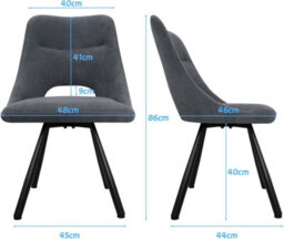 Longtoo Dining Chairs Set Of 6, 360 Degrees Swivel Kitchen Chairs, Ergonomic Upholstered Chair With Metal Legs, Dark Grey - thumbnail 2
