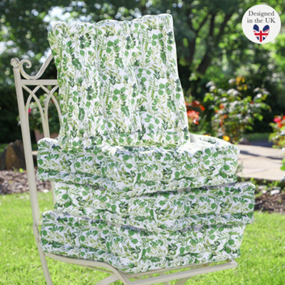 Dibor Set Of 4 Green Leaf Print Outdoor Garden Chair Seat Pad Cushions - image 1