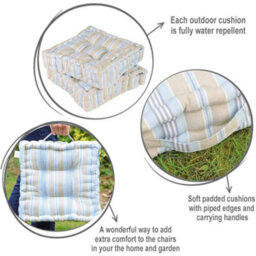Dibor Set Of 4 Green Leaf Print Outdoor Garden Chair Seat Pad Cushions - thumbnail 6