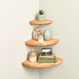 Off The Grain Round Wall Corner Shelf, Oak Wooden Corner Shelf Display For Books And Storage - 25Cm X 25Cm