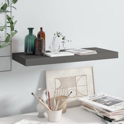 Berkfield Floating Wall Shelf High Gloss Grey 60X23.5X3.8 Cm Mdf - image 1