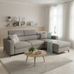 Baltico Mini Compact Corner Sofa Adjustable Headrests Pull Out Guest Bed Contemporary L Shaped Fabric Couch Grey Right - thumbnail 2