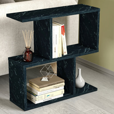 Urbn-Living Urbnliving 60Cm Height 2-Tier Black Marble Wooden Bookcase Side Unit Shelf Organizer Sofa End Table Home Décor - image 1