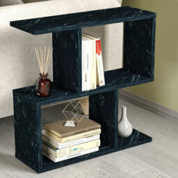 Urbn-Living Urbnliving 60Cm Height 2-Tier Black Marble Wooden Bookcase Side Unit Shelf Organizer Sofa End Table Home Décor - thumbnail 1