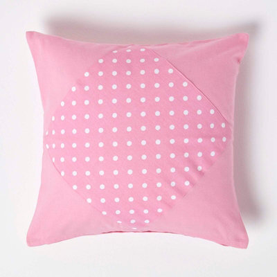 Homescapes Cotton Plain Pink And Polka Dots Cushion Cover, 45 X 45 Cm - image 1