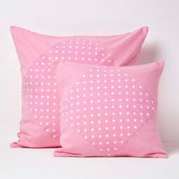 Homescapes Cotton Plain Pink And Polka Dots Cushion Cover, 45 X 45 Cm - thumbnail 5