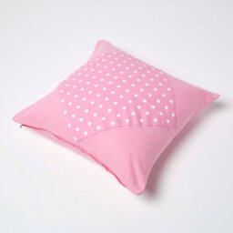 Homescapes Cotton Plain Pink And Polka Dots Cushion Cover, 45 X 45 Cm - thumbnail 4