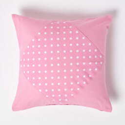 Homescapes Cotton Plain Pink And Polka Dots Cushion Cover, 45 X 45 Cm