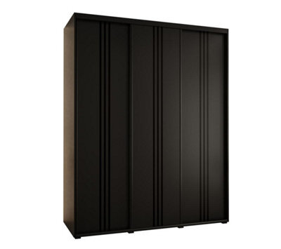 Arte Cannes Vi Sliding Door Wardrobe In Black - Premium Laminated Board - Pvc-Finished Edges - W200Cm X H205Cm X D60Cm - image 1