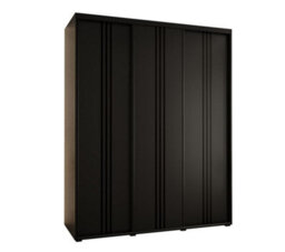 Arte Cannes Vi Sliding Door Wardrobe In Black - Premium Laminated Board - Pvc-Finished Edges - W200Cm X H205Cm X D60Cm