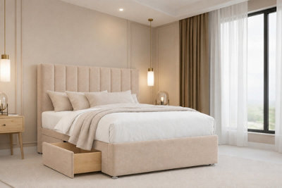 "Nexus Kyoto Plush Divan, Pebble, 26"" Headboard, 2 Drawers Same Side, Open Coil Mattress, Double" - image 1