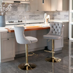 HomeTouch Set Of 4 Luxury Grey & Gold Velvet Swivel Bar Stools - thumbnail 4