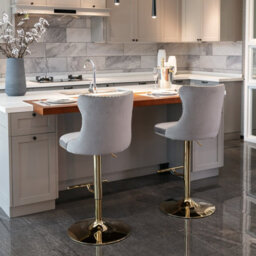 HomeTouch Set Of 4 Luxury Grey & Gold Velvet Swivel Bar Stools - thumbnail 3