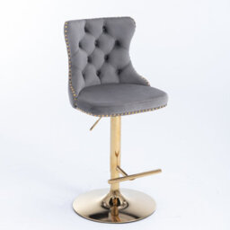 HomeTouch Set Of 4 Luxury Grey & Gold Velvet Swivel Bar Stools - thumbnail 6