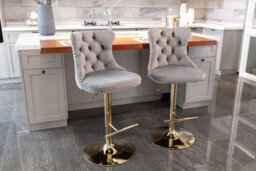 HomeTouch Set Of 4 Luxury Grey & Gold Velvet Swivel Bar Stools - thumbnail 2