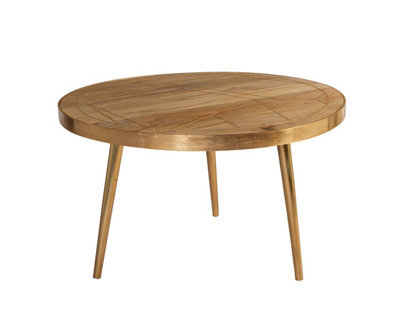 Nirvana Solid Light Mango Wood And Gold Metal Legs Round Coffee Table - image 1