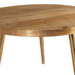 Nirvana Solid Light Mango Wood And Gold Metal Legs Round Coffee Table - thumbnail 2