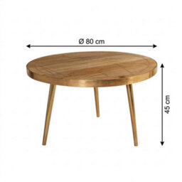 Nirvana Solid Light Mango Wood And Gold Metal Legs Round Coffee Table - thumbnail 4