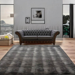Chesterfield 3 Seater Sofa Antique Brown Leather Marinello Pewter Fabric In Jepson Style - thumbnail 2
