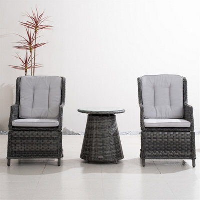 Abrihome 3-Piece Outdoor Rattan Bistro Set - 2 Pcs Rattan Chairs, Aluminium Table With 5mm Tempered Glass, Grey - image 1