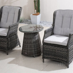 Abrihome 3-Piece Outdoor Rattan Bistro Set - 2 Pcs Rattan Chairs, Aluminium Table With 5mm Tempered Glass, Grey - thumbnail 4