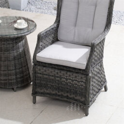 Abrihome 3-Piece Outdoor Rattan Bistro Set - 2 Pcs Rattan Chairs, Aluminium Table With 5mm Tempered Glass, Grey - thumbnail 3