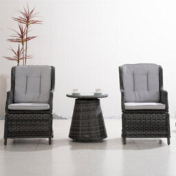 Abrihome 3-Piece Outdoor Rattan Bistro Set - 2 Pcs Rattan Chairs, Aluminium Table With 5mm Tempered Glass, Grey - thumbnail 8