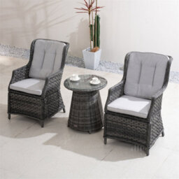 Abrihome 3-Piece Outdoor Rattan Bistro Set - 2 Pcs Rattan Chairs, Aluminium Table With 5mm Tempered Glass, Grey - thumbnail 9