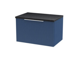 Hudson Reed Fluted Wall Hung 1-Drawer Vanity Unit & Black Laminate Worktop, Counter Top Vanity Unit In Satin Blue, 600mm - thumbnail 1