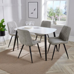 Core Products Aspen White 120Cm Rectangular Dining Table With 4 Light Grey Cord Fabric Diamond Stitch Design Chairs - thumbnail 1