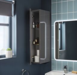 GoodHome Imandra Deep Gloss Warm Grey Bathroom Single Wall Cabinet (H)90Cm (W)20Cm - thumbnail 6