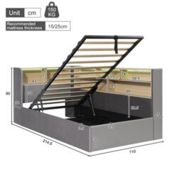 Btm 3Ft L-Shaped Upholstered Daybed With Storage, Led & Usb, Hydraulic Sofa Bed, Velvet Grey - thumbnail 8