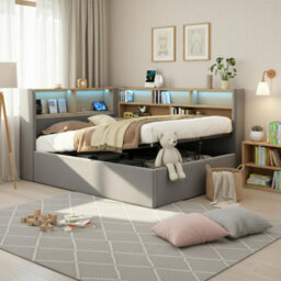 Btm 3Ft L-Shaped Upholstered Daybed With Storage, Led & Usb, Hydraulic Sofa Bed, Velvet Grey - thumbnail 3