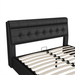 Abrihome Fashion Upholstered Bed, 150X200(5Ft), Hydraulic Bed, Concealed Headboard Storage, Without Mattress, Pu, Black - thumbnail 7