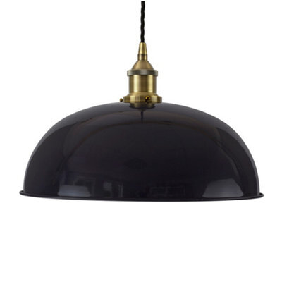 Navy Blue Worcester Painted Dome Pendant Light With Antique Brass Lamp Holder And Black Twisted Cable - Se Home - image 1