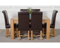 That's Furniture Kuba 150 X 85 Cm Chunky Medium Oak Dining Table And 6 Chairs Dining Set With Washington Brown Leather Chairs - thumbnail 2